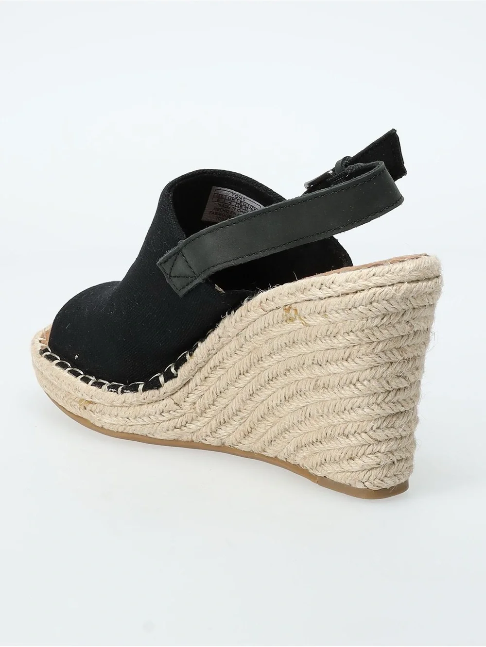 TOMS Women's Monica Black Suede Slingback Espadrille Wedge Sandals.